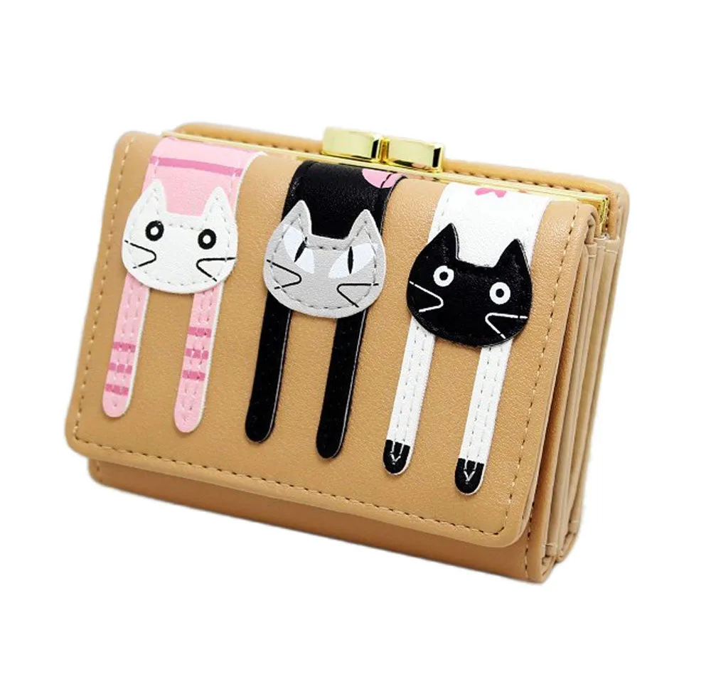 Women Wallet Luxury Cat Pattern Button Clutch PU Leather Purse Lady Short Bag bolsa