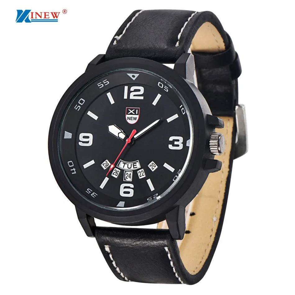 Xi Watch Men Relogio Masculino Top Luxury Military Army PU Leather Band Analog Quartz Business Date Clock