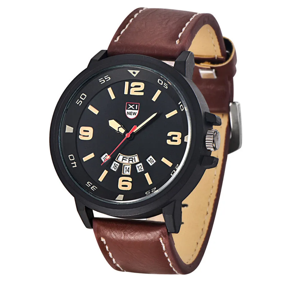 Xi Watch Men Relogio Masculino Top Luxury Military Army PU Leather Band Analog Quartz Business Date Clock