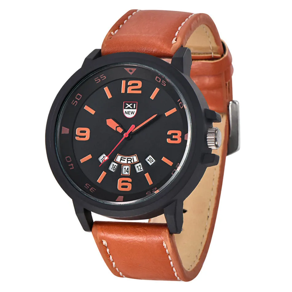 Xi Watch Men Relogio Masculino Top Luxury Military Army PU Leather Band Analog Quartz Business Date Clock