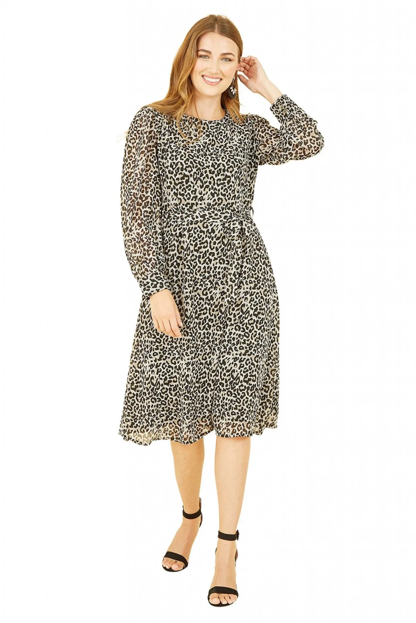 Yumi Black Leopard Long Sleeve Skater Dress